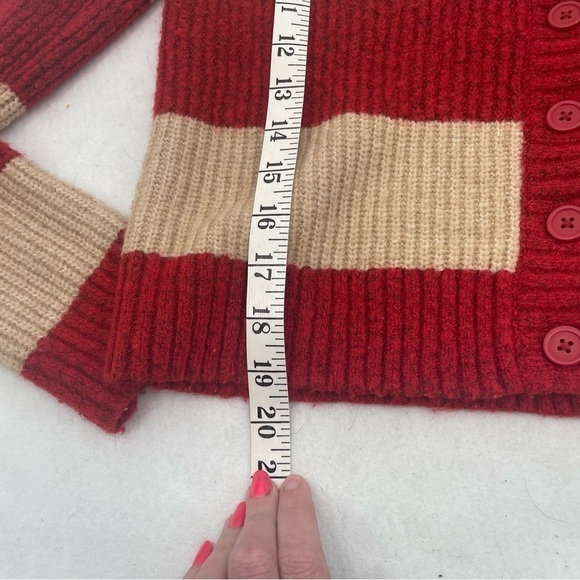 AMERICAN EAGLE Vintage Women’s Cropped Stripe Cardigan Sweater red/tan MEDIUM - Picture 7 of 10